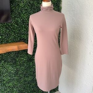 Susana Monaco Taupe Tan Turtleneck Body Con Dress, Size Medium